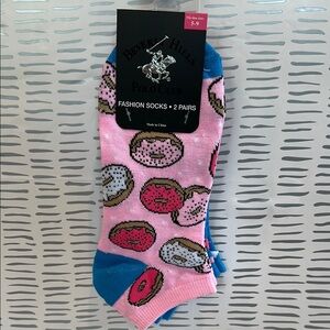 Beverly Hills Polo Club 2 Pack Socks Donut Socks and Blue with Pink Stars